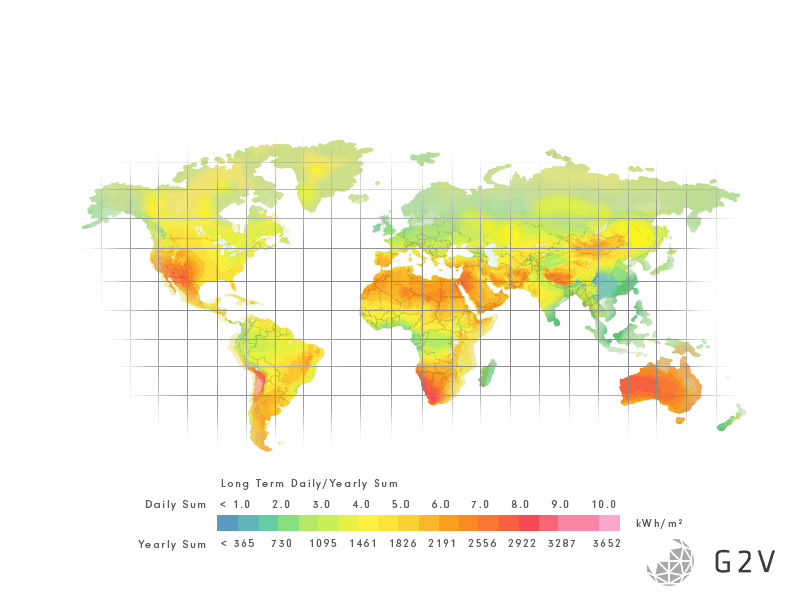 Solar intensities across the globe / map of the world