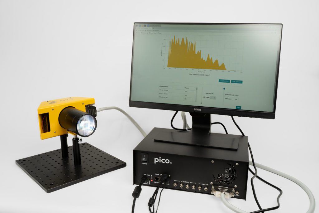 G2V Pico led solar simulator on desk horizontal with computer-Pico 1