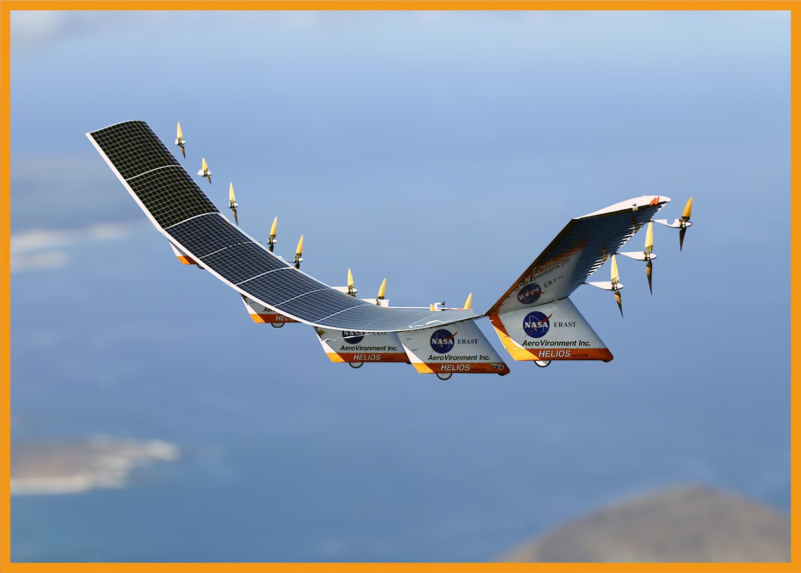 NASA prototype solar powered long duration drone Helios. Weight savings are very important for aerial electric vehicles. This means that integration of lightweight flexible perovskite solar technology is of great interest to projects such as this.